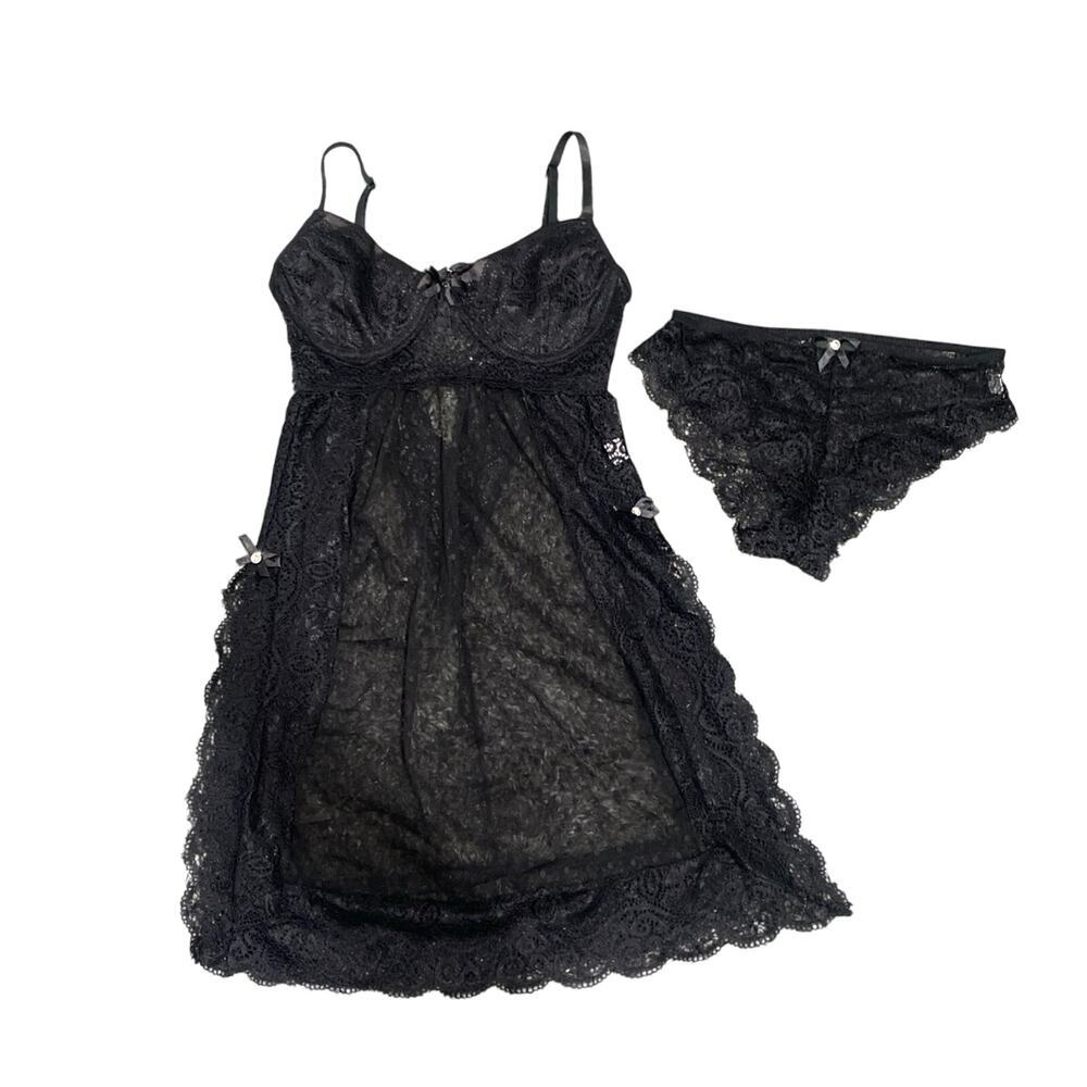 2 Piece Lingerie Slip and Underwear Set in Black, Size M​